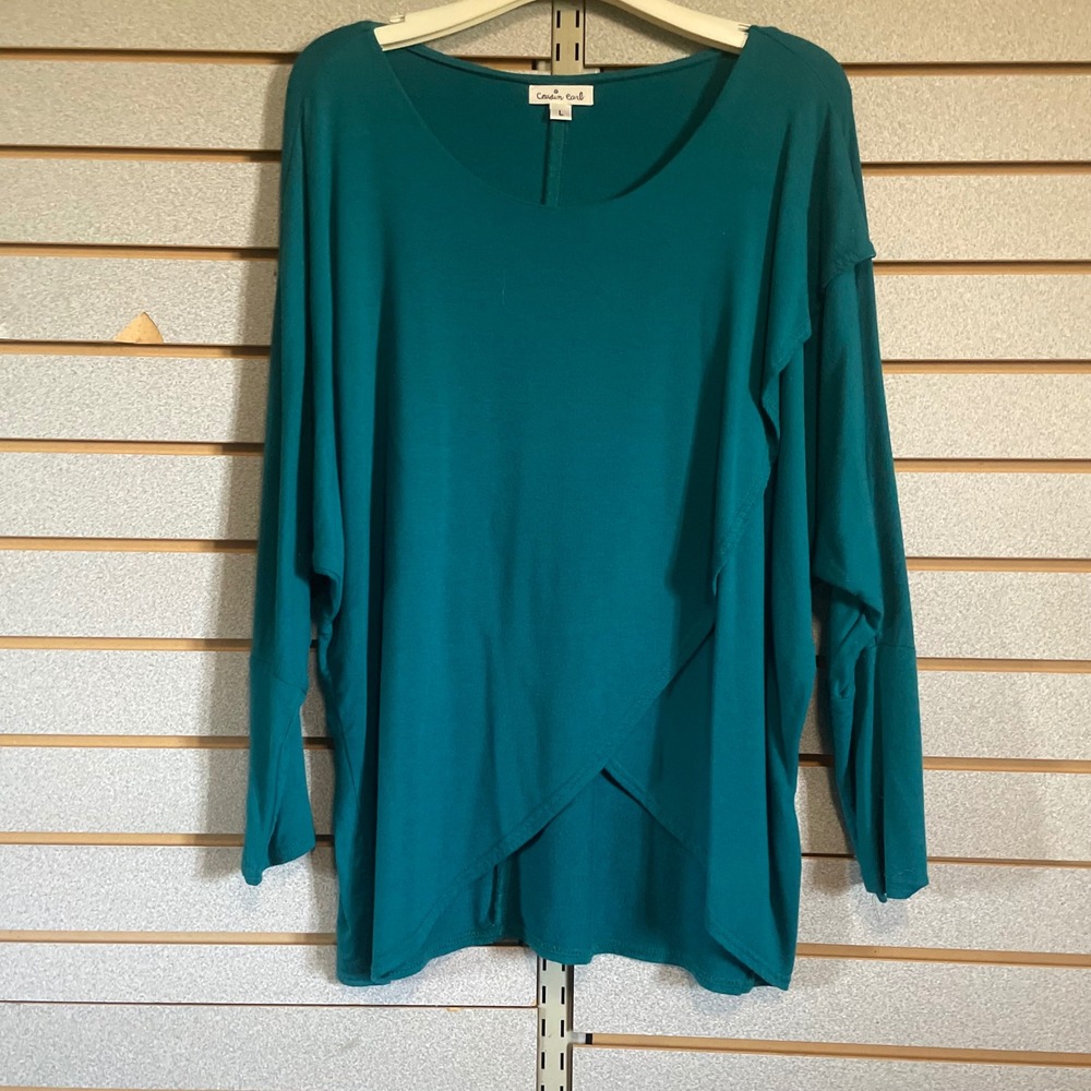 Cousin Earl Teal Tunic Top‎ Long Sleeve Cross Front Casual Comfy L